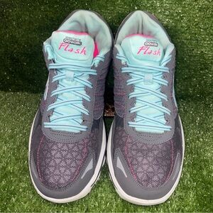 Women's-10 Skechers Gowalk Flash Gray-Mint Sneakers Shoes Comfy Walking Shoes
